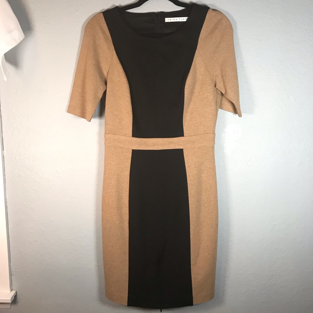 Trina Turk fitted dress‎ black tan short sleeve